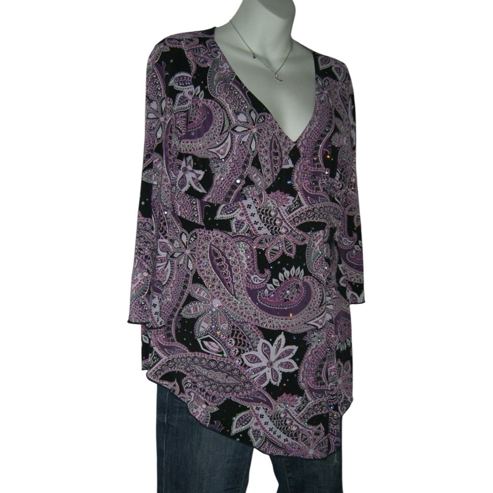 Vintage 90's Blouse Purple Glitter Whimsigoth Goth Fairycore Witchy y2k Boho alt - Picture 2 of 10